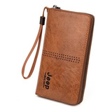 Carteira Masculina Feminina Longa Porta Celular Cartões Jeep Cor Marrom-claro Desenho Do Tecido Liso