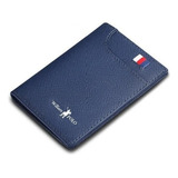 Carteira William Polo Slim Com Design Frisado Azul De Couro - 10.5cm X 9.2cm X 0.8cm