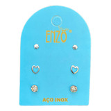 Cartela 3 Pares Brincos Pequenos Trio Aço Inox Pedra Strass