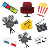 Cartela De Adesivo Cinema Movie Filme Claquete Pipoca