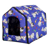 Casa Casinha Cama Pet Cachorro Gato Lavável C/ Tapete P Cor Azul E Branco