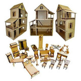 Casa Casinha De Boneca Polly Com 27 Mini Móveis Mdf Cru Infa