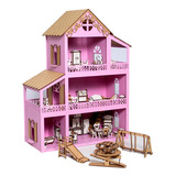 Casa Casinha De Boneca Polly Mdf + 36 Móveis + Parquinho