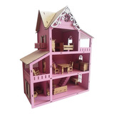 Casa De Boneca Montada 45 Cm Pintada Rosa 18 Mini Moveis