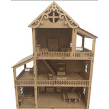 Casa Polly Mdf Cru +kit Móveis 20 Peças Montado+ Nome Brinde