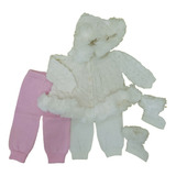  Casaco Bebê Infantil Pompom Calças Trico Botinhas Ref. 111