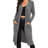 Casaco Com Bolsos Longo Cardigan Feminino Plus Size Kimono