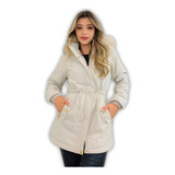 Casaco Feminino Parka Sobretudo De Sarja Forrado Capuz Pelo