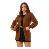 Casaco Feminino Tricot Trico Cardigan Manga Longa Grosso 