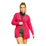 Casaco Feminino Tricot Trico Cardigan Manga Longa Grosso