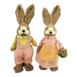 Casal De Coelho De Palha Salmão 38/39cm Decoração De Páscoa