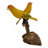 Casal De Pássaros Escultura De Madeira