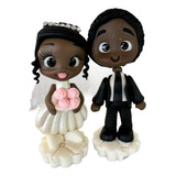 Casal Topo De Bolo Noivinhos Biscuit Casamento Negros