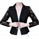 Casaquinho Blazer Casual Social Slim Manga Renda Com Botão