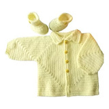 Casaquinho Crochê Bebê Masculino Amarelo Claro 
