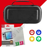 Case Capa Estojo Switch Oled + Pelicula Vidro + 4 Grip