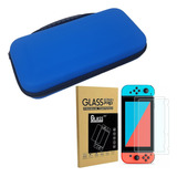Case Nintendo Switch Estojo Proteção Viagem + 2 Películas Cor Azul