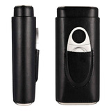 Case Porta Charutos P/ Viagem Estojo Em Couro Preto Cortador