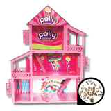 Casinha Boneca Polly Pintada Rosa+34 Móveis+