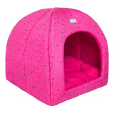 Casinha + Cama Para Cachorro Poá Rosa Modelo 2x1