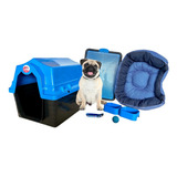 Casinha Caminha Plástica Kit Cachorro Completo M Conforto Cor Azul