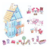 Casinha Castelinho Azul + 41 Mini Móveis Mdf Colorido