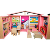 Casinha De Boneca Com Móveis Estilo Maleta - Madeira - 5 Amb