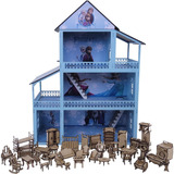 Casinha De Boneca Frozen Mdf Pintada Adesivada + 43 Móveis