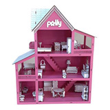  Casinha De Boneca + Kit 30 Moveis Em Mdf Pintado