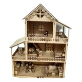 Casinha De Boneca Mdf + 36 Mini Móveis
