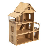 Casinha De Bonecas Polly +23 Móveis 60cm Mdf Cru Montado