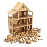 Casinha De Bonecas Polly 80cm + 52 Móveis Desmontados