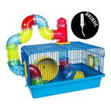 Casinha Gaiola Hamster Pequena Tubo Externo + Bebedouro Cor Azul