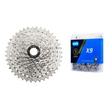 Cassete Sunrace M980 11-40 + Corrente Kmc X9 Silver Prata 9v