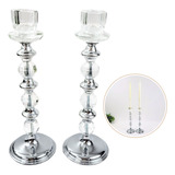 Castiçal Cristal Prata Cromado Candelabro Decoração 2 Peças