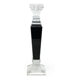 Castiçal De Vidro Preto E Cristal Médio Design 32cm