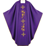 Casula Sacerdotal Bordado Cruz E Trigos 3 E Cores Litúrgicas