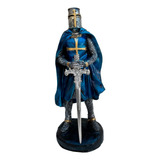 Cavaleiro Templário Guerreiro Medieval Azul Estátua Espada