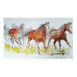 Cavalos Ao Vento - Pintura Acrílica Sobre Papel Horlle