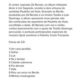 Cd Zé Renato Canta Paulinho Da Viola - O Amor É Um Segredo