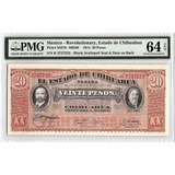 Cédula Antiga México 20 Pesos Chihuahua Certificação Pmg 64