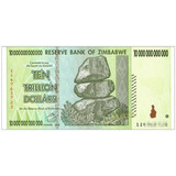 Cédula Colecionável Zimbábue 10 Trillion Trilhões Dollars