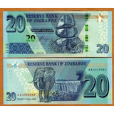 Cédula De Zimbabwe - 20 Dolares 2020 Flor De Estampa