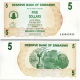 Cédula Do Zimbabwe - 5 Dolares