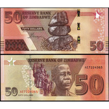 Cédula Do Zimbabwe - 50 Dolares 2020 Flor De Estampa