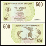 Cédula Do Zimbabwe - 500 Dolares 2006 Flor De Estampa