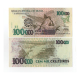 Cédula Fe C-235 100000 Cruzeiros Com Carimbo 100 Reais 