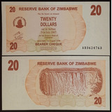 Cédula Fe Estrangeira 20 Dólares Zimbábue 