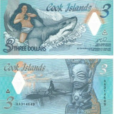 Cédula Ilhas Cook 3 Dollars ( Polímero ) Fe