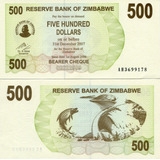 Cédula Zimbabwe 500 Dólares Flor De